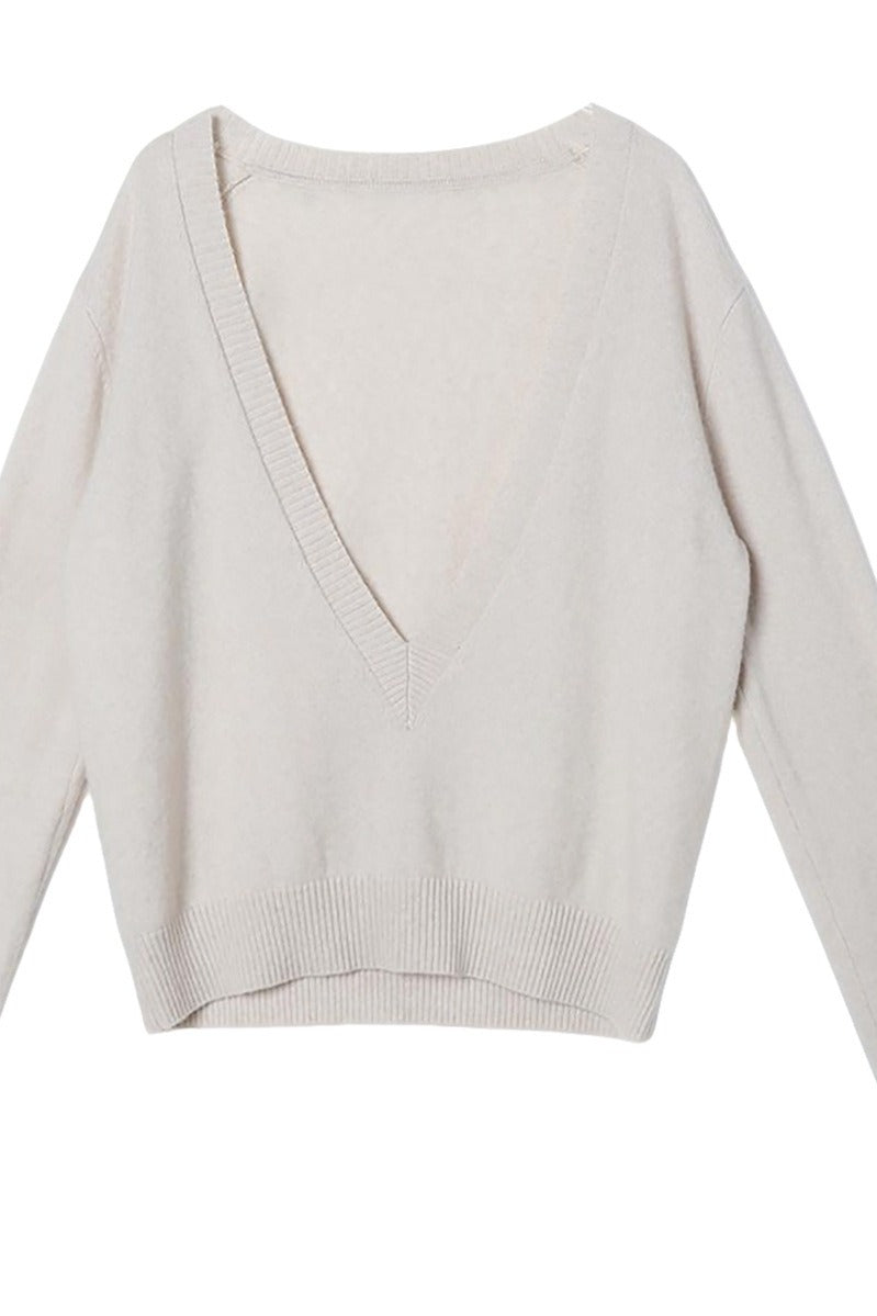 Wool blend deep V-neck cozy sweater | 2 color