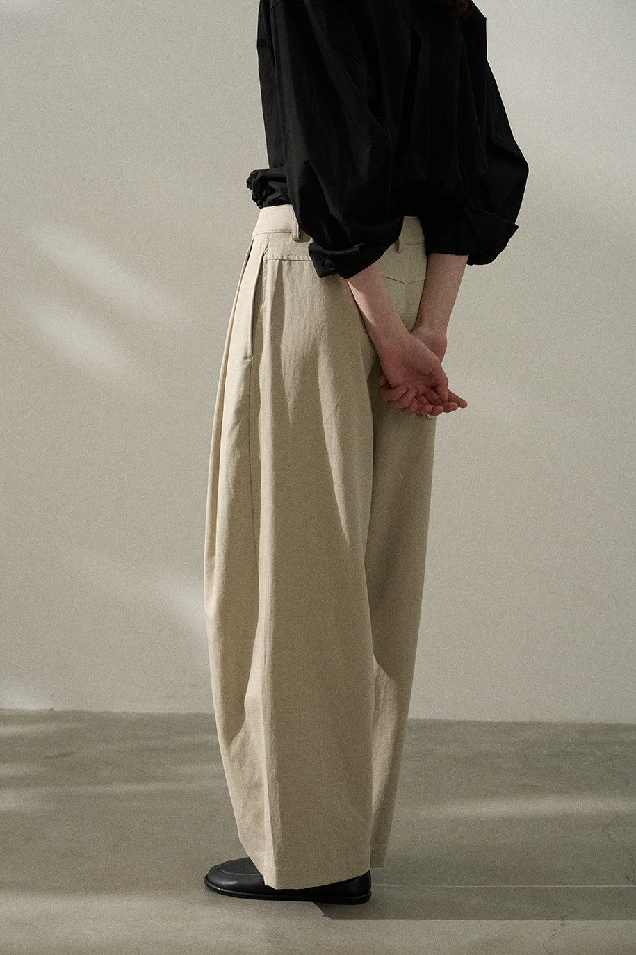 Viscose blend cotton curved-blade pants | 3 color