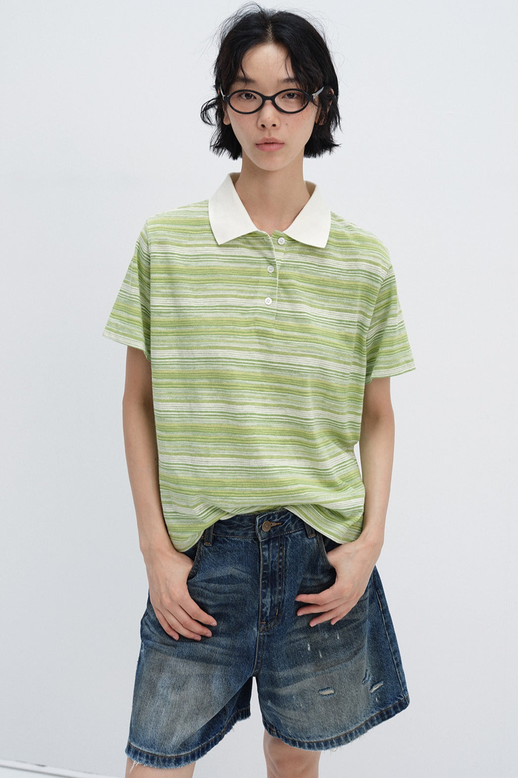 Cotton blend stripped pattern polo t-shirt | 3 color