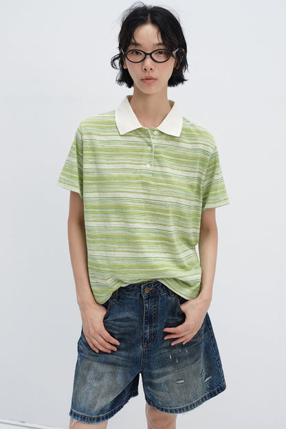 Cotton blend stripped pattern polo t-shirt | 3 color
