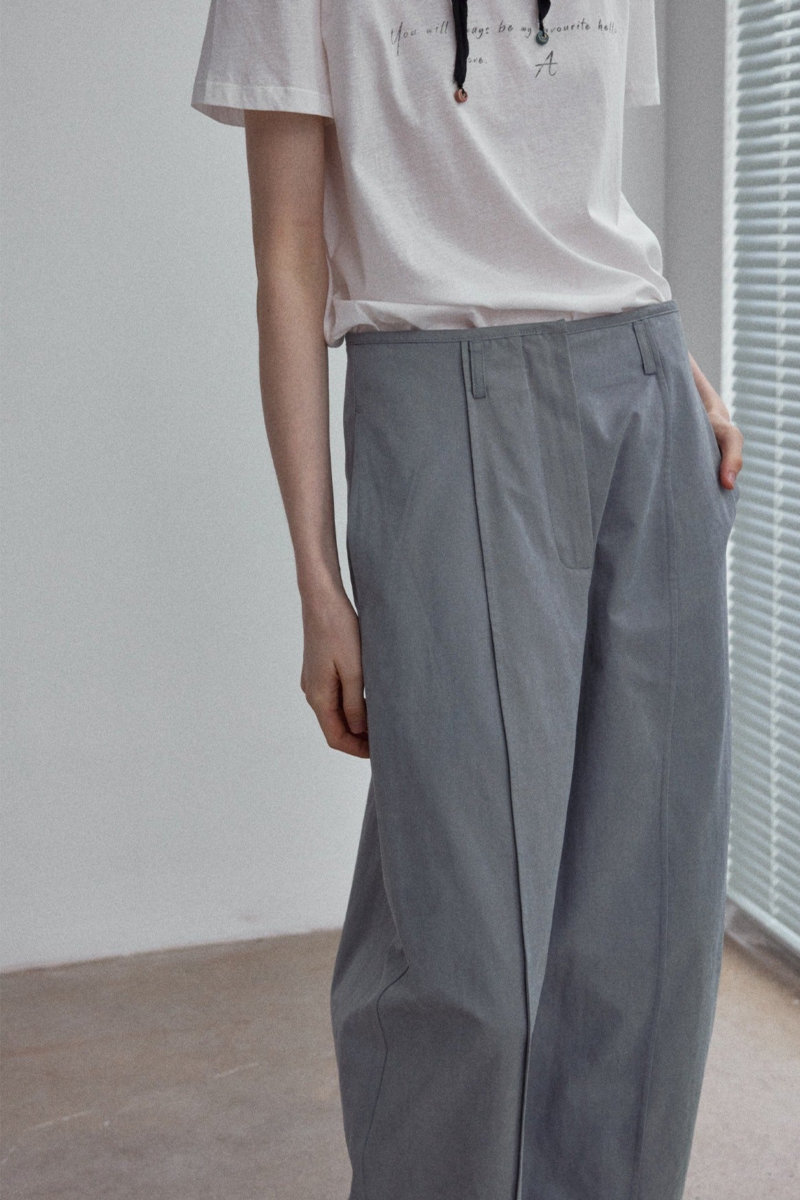 Cotton blend wide-leg slight curved pants | 4 color