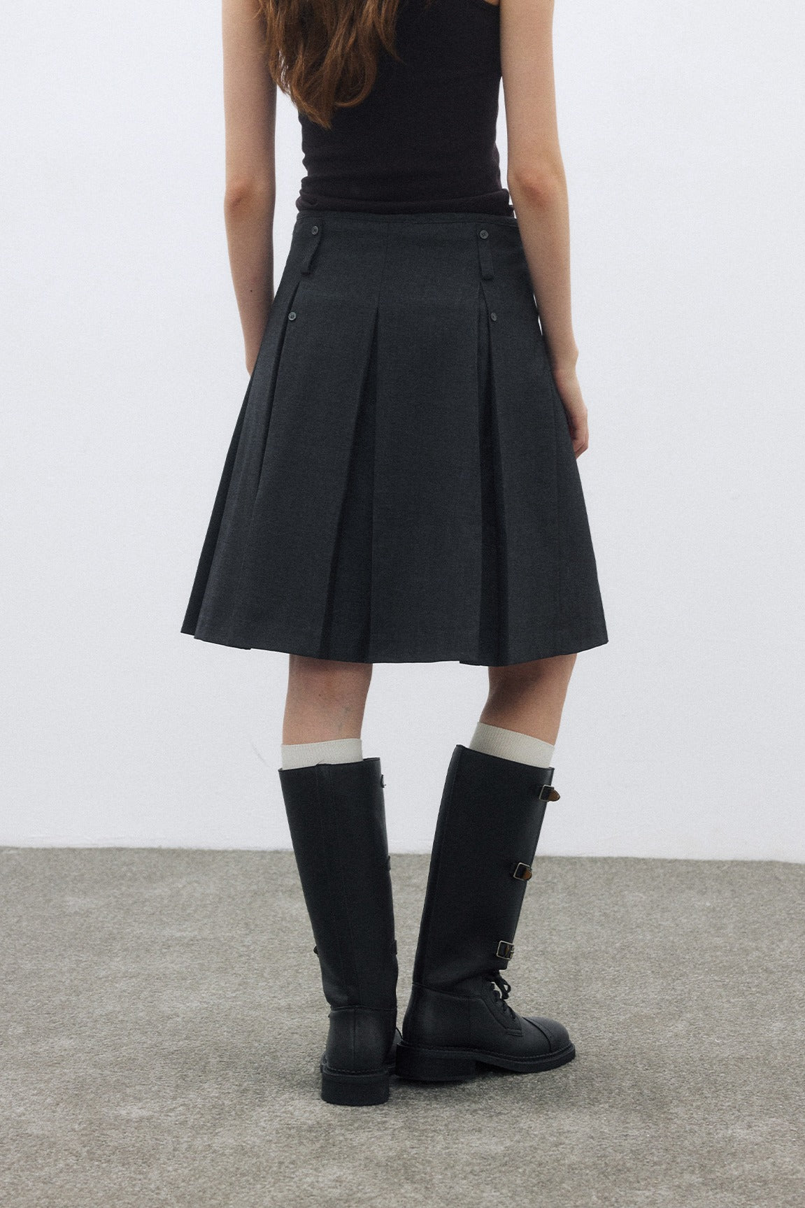 High rise crisp pleats A-line skirt | 2 color