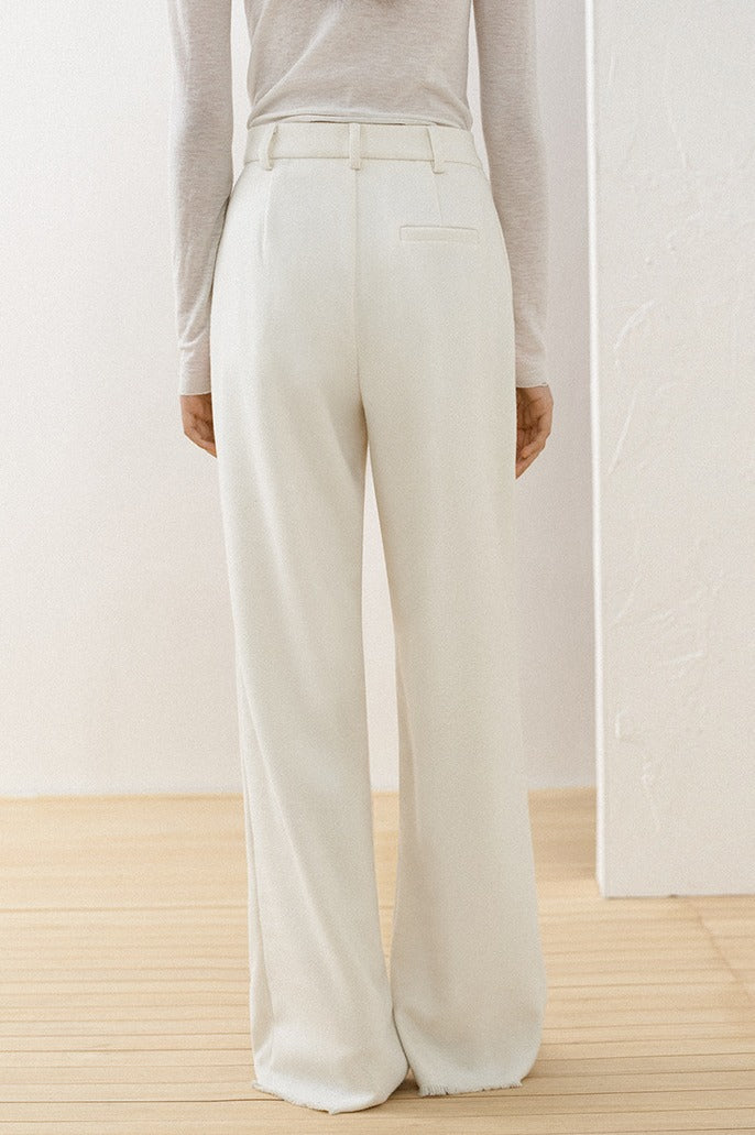 Sleek relaxed fit frayed hem wide leg pants | 2 color