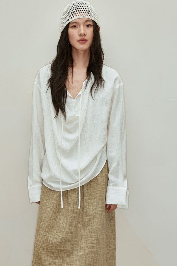 Elastic crinkle texture fluid shirt | 3 color