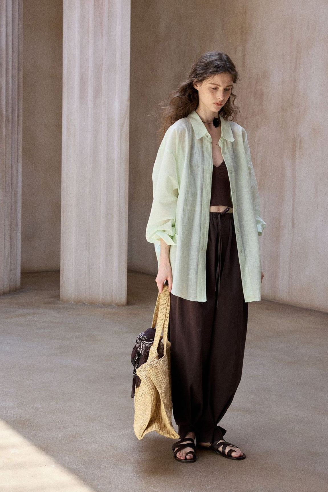 Cotton blend textured and sheer loose shirt | 3 color