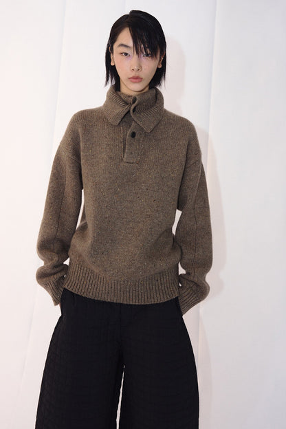 Wool blend high collar marled knit sweater | 3 color