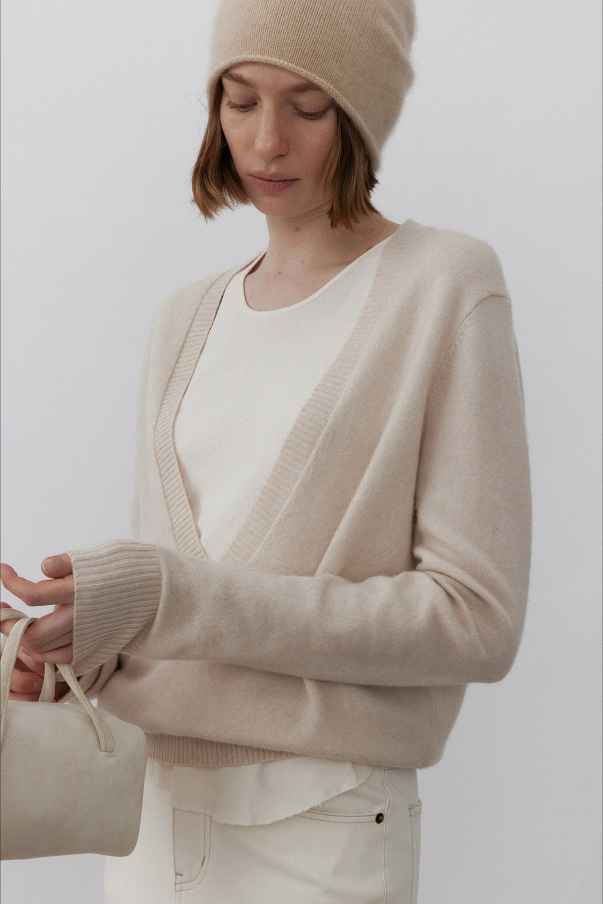 Wool blend deep V-neck cozy sweater | 2 color