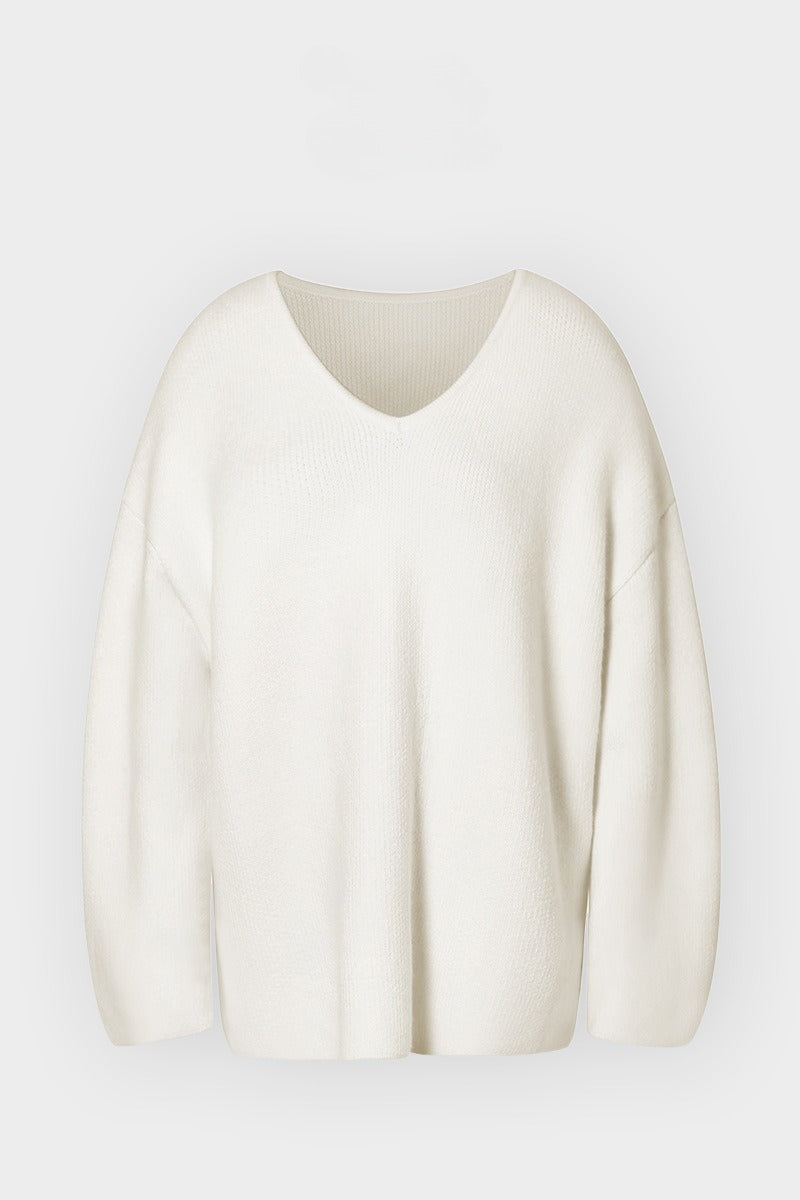 Cotton blend wool loose fit V-neck sweater | 4 color