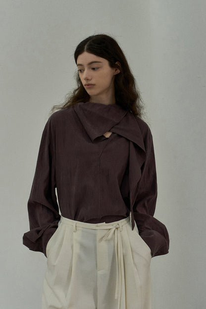 Asymmetrical collar crinkled effect shirt | 4 color