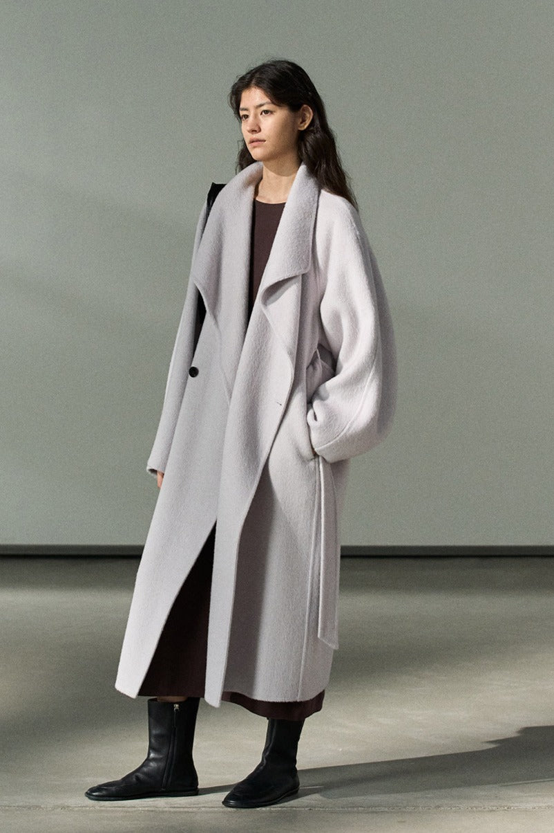 Wool & rabbit fur & silk large lapel overcoat | 4 color