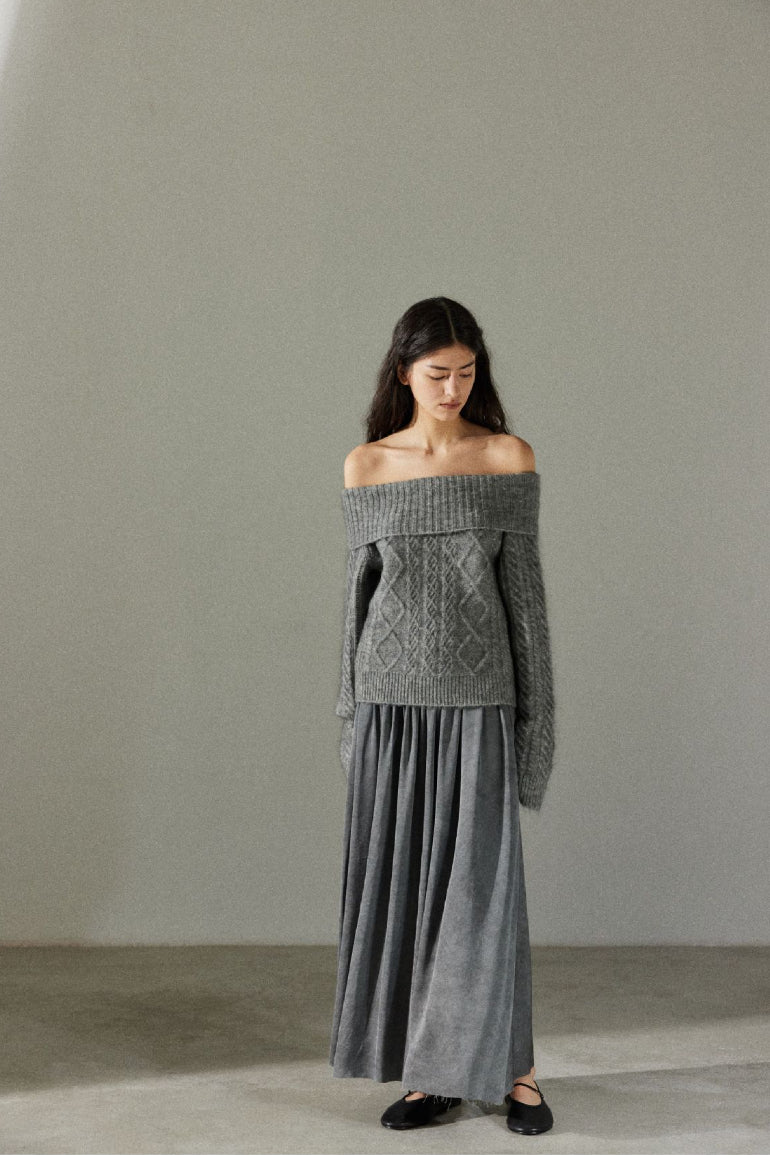 Pull en tricot à épaules dénudées en laine mohair mélangée | 4 couleurs