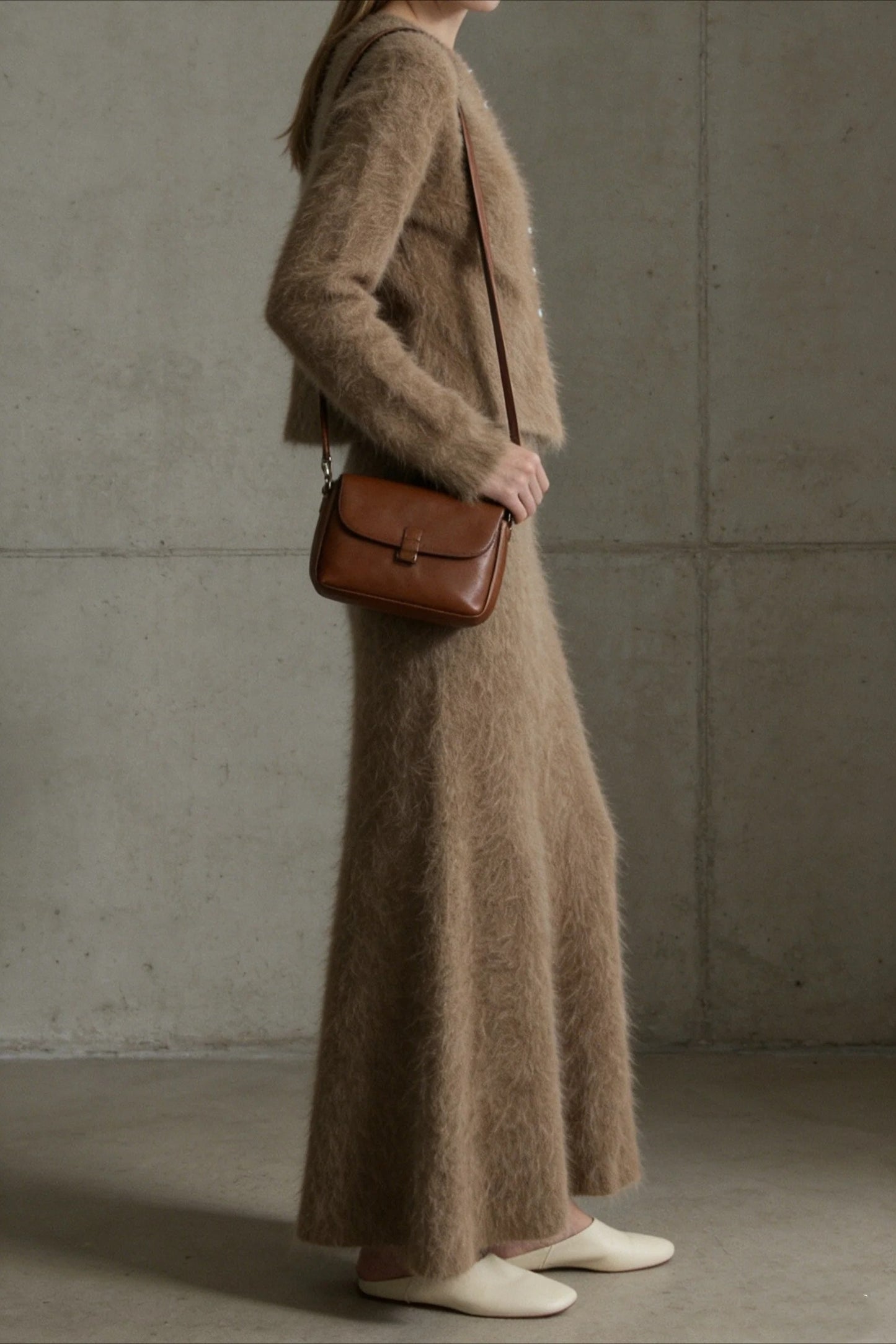 Jupe fluide en mélange de polaire effet loutre | 2 couleurs