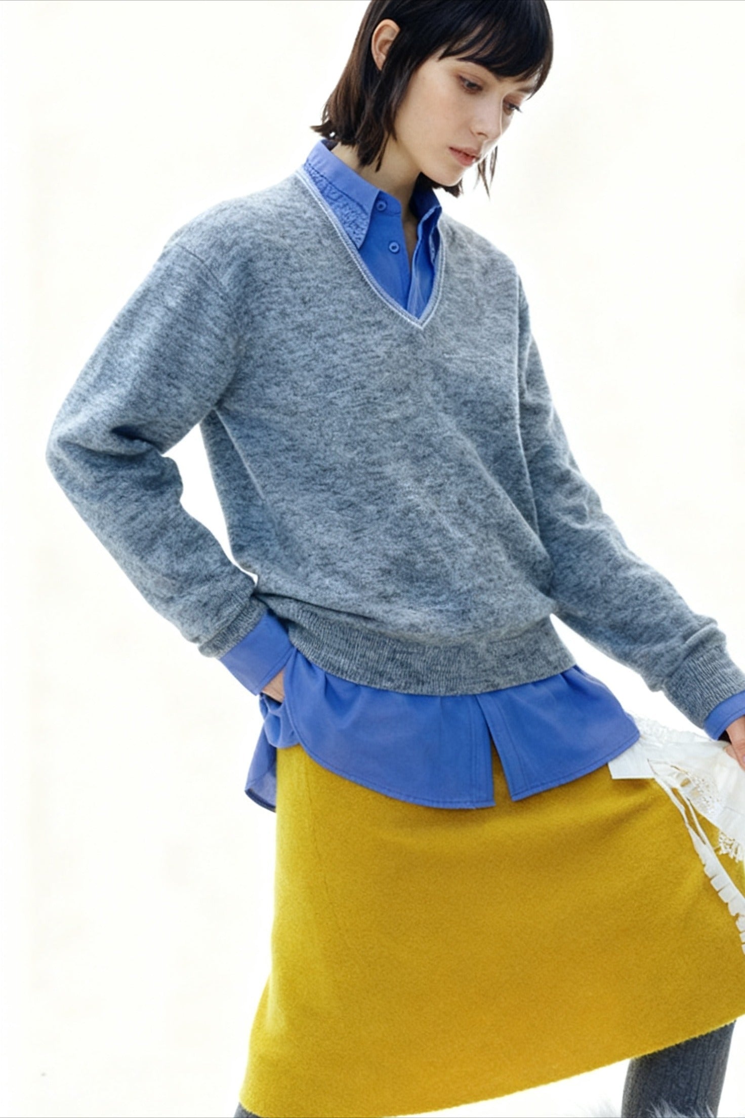 Wool blend soft touch lightweight V-neck sweater