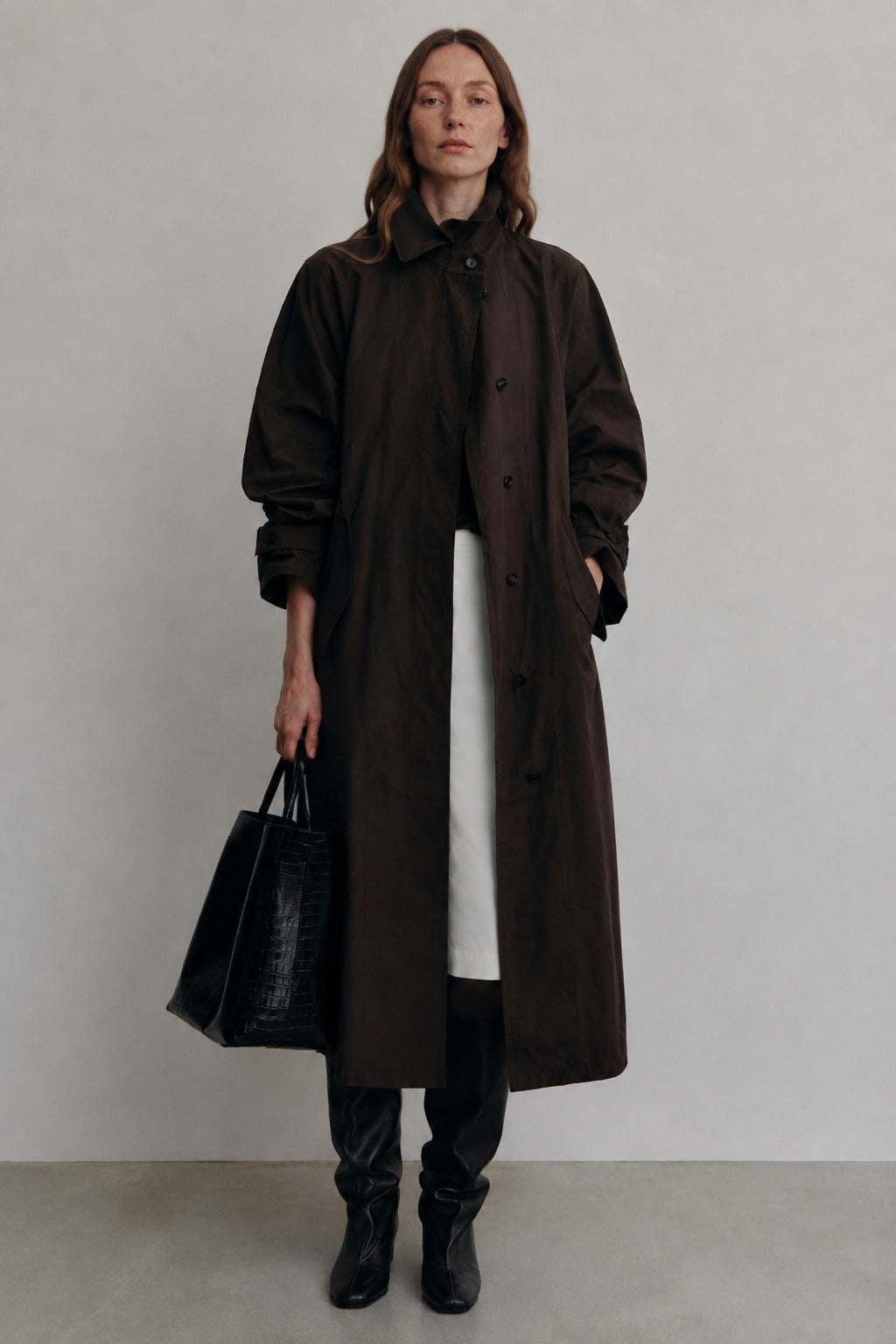 Cotton blend mid-length trench coat | 2 color