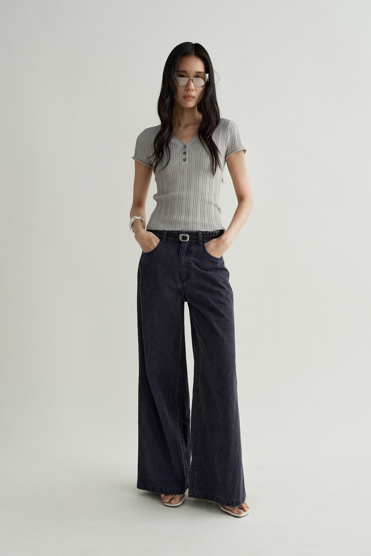 100% cotton wide-leg jeans | 2 color