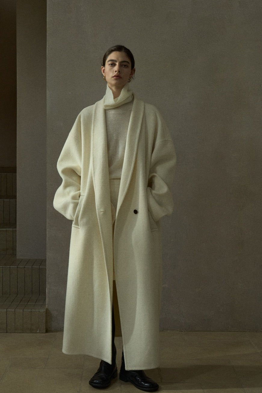 100% wool languid robe style double-faced overcoat | 5 color