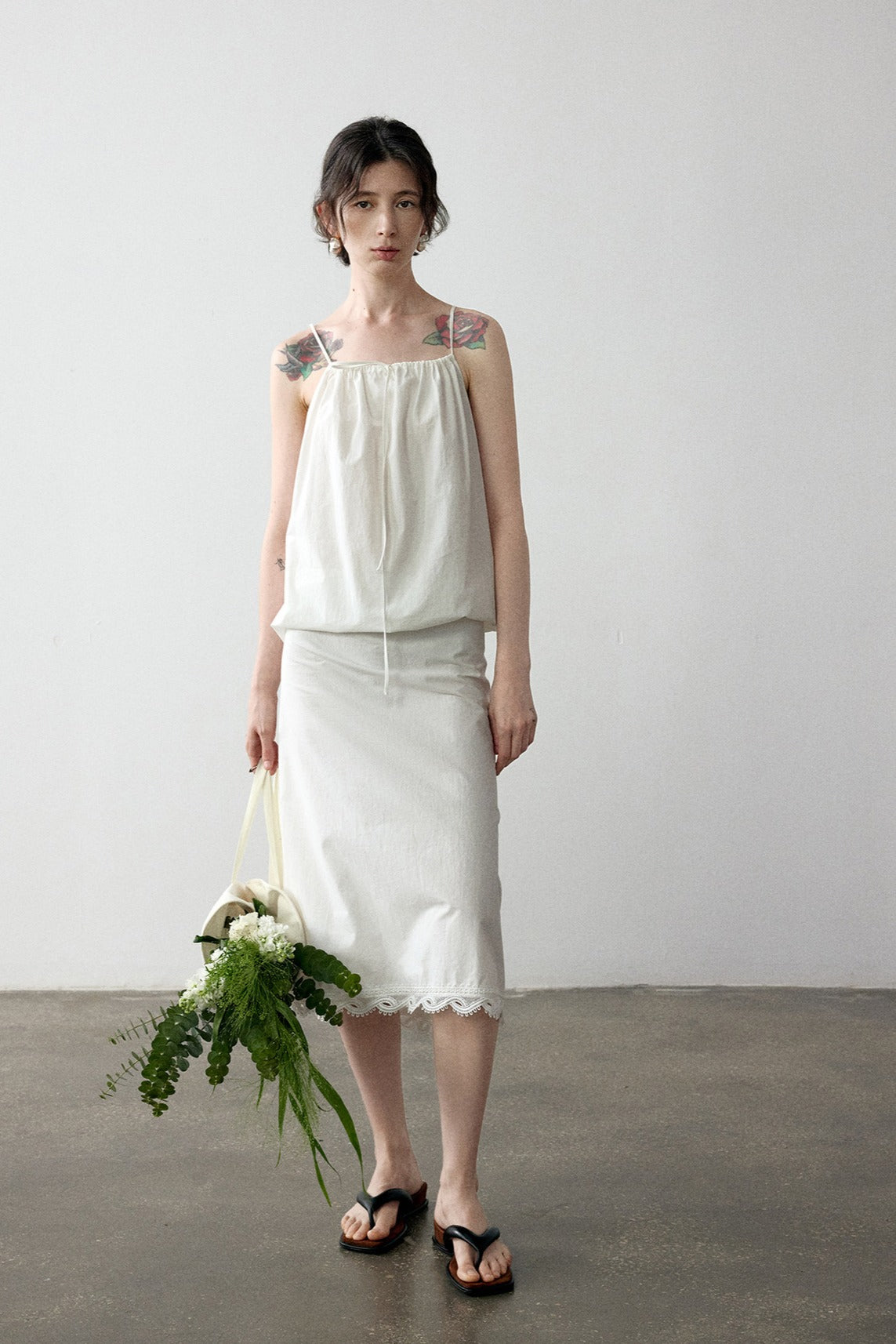 Cotton lace trim strap dress | 3 color
