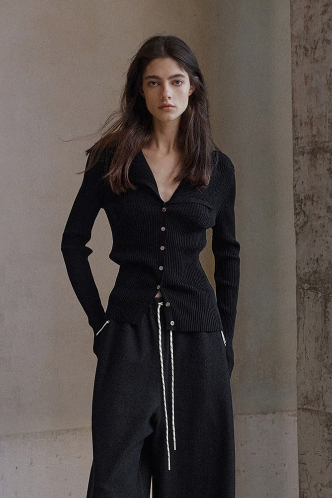 Lyocell blend large lapel ribbed cardigan | 4 color