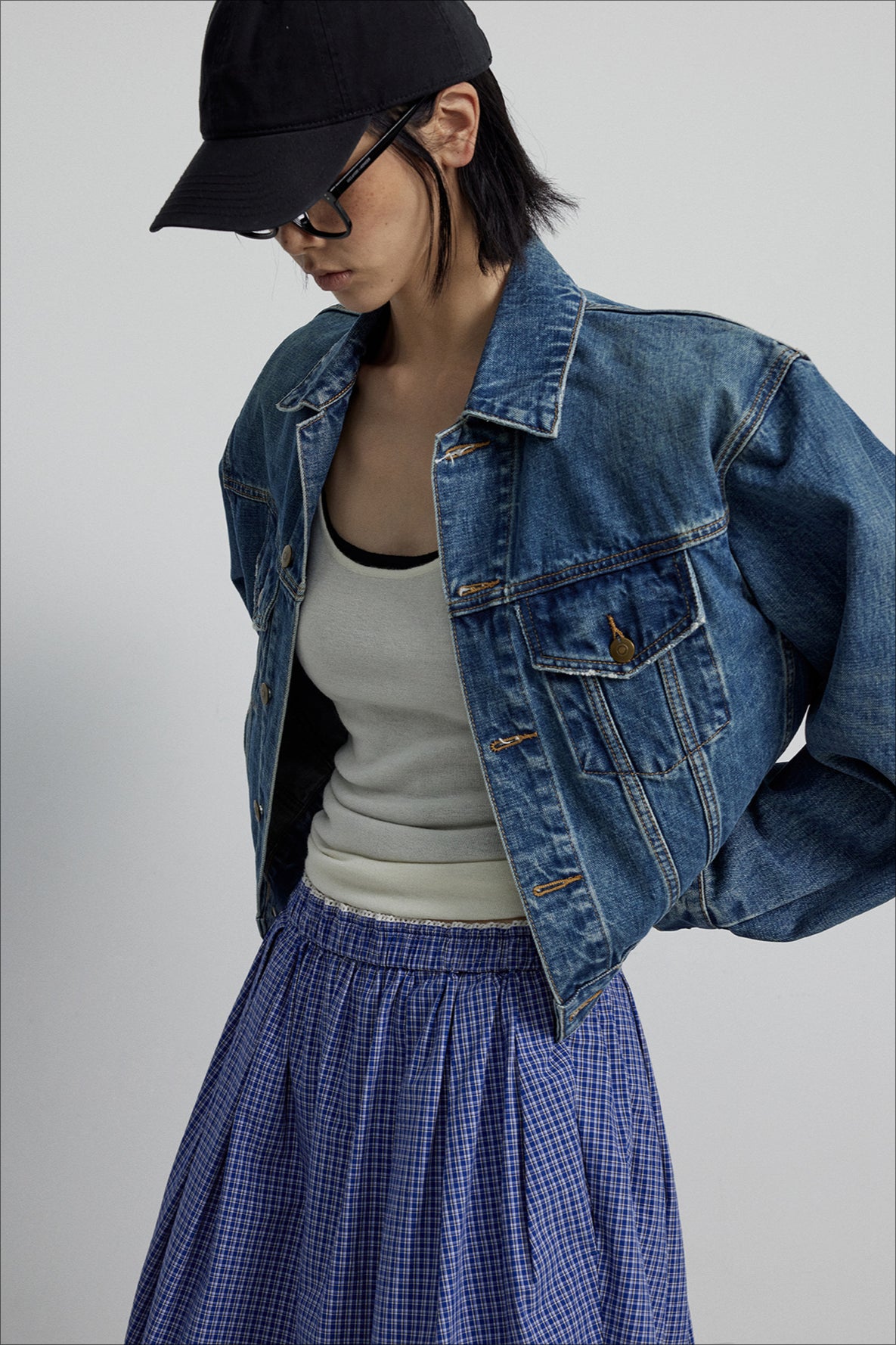 100% cotton retro cropped denim jacket | 2 color