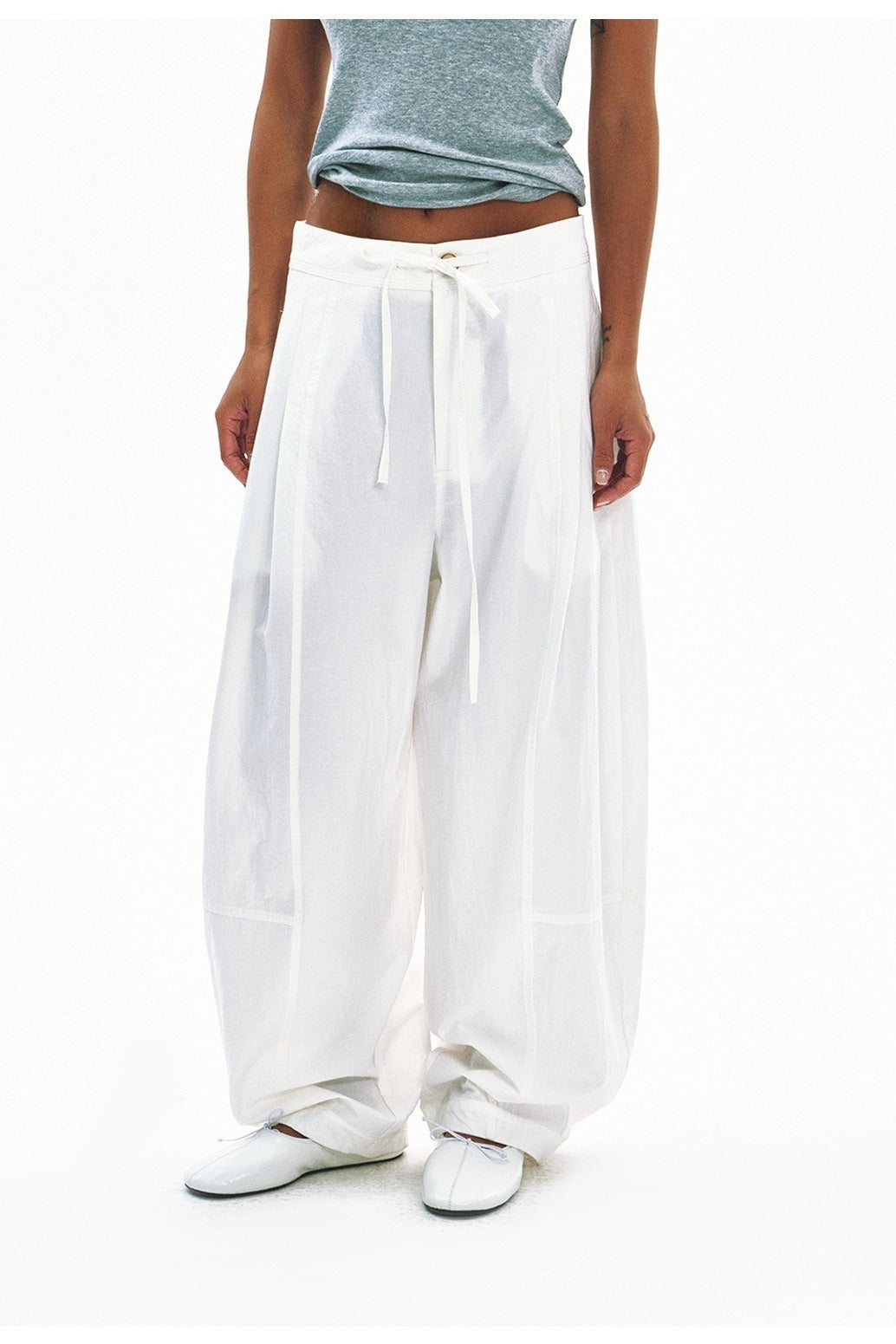Textured cotton-blend relaxed pants | 3 color
