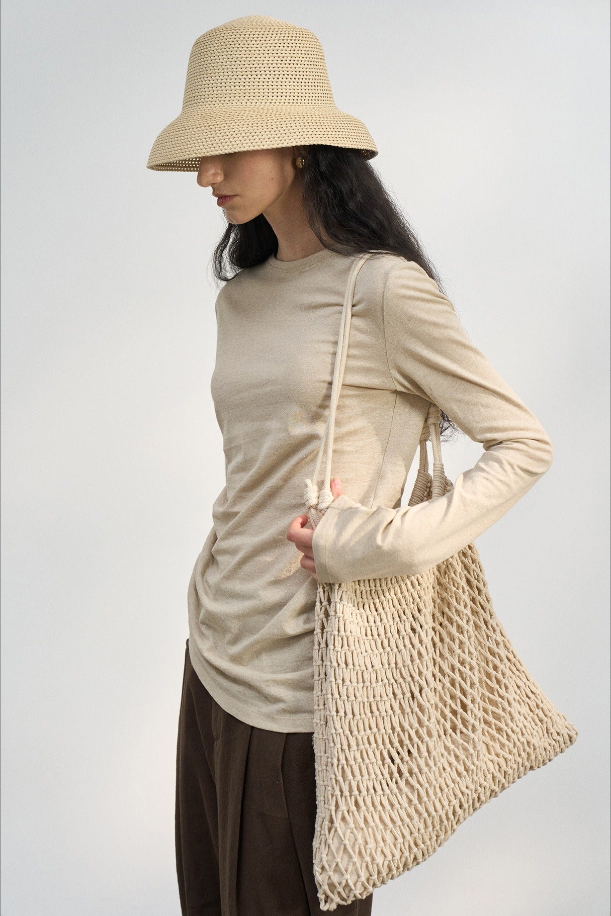 Linen-cotton asymmetric pleated knit top | 5 color