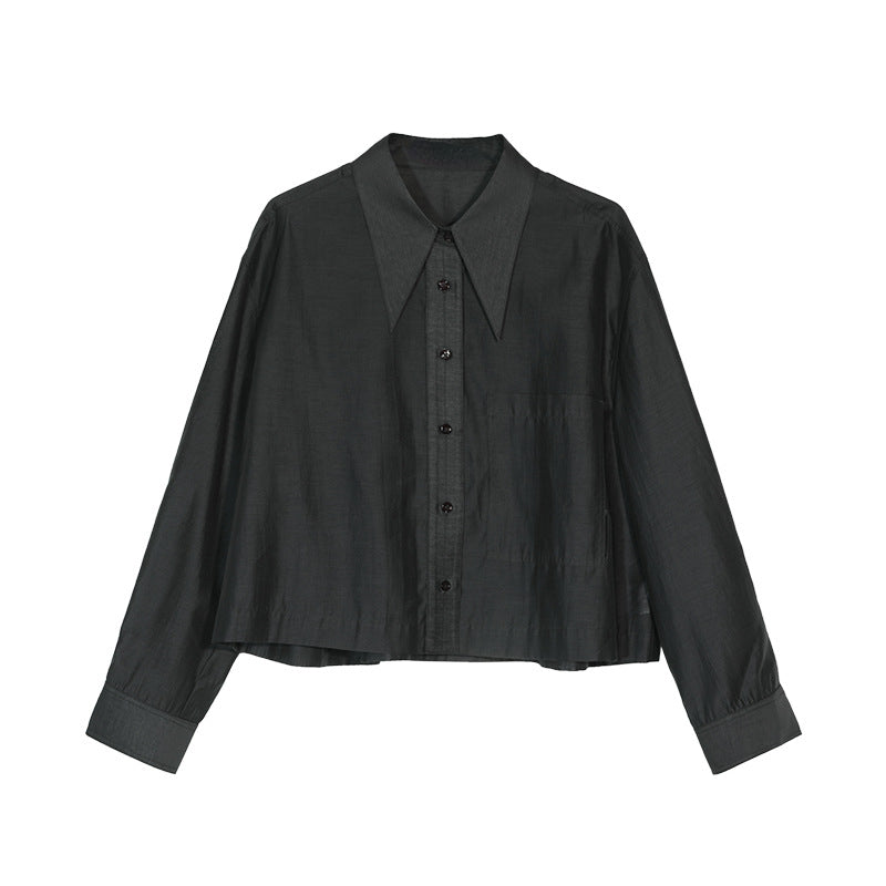 Long pointed collar transparent tencel shirt | 10 color