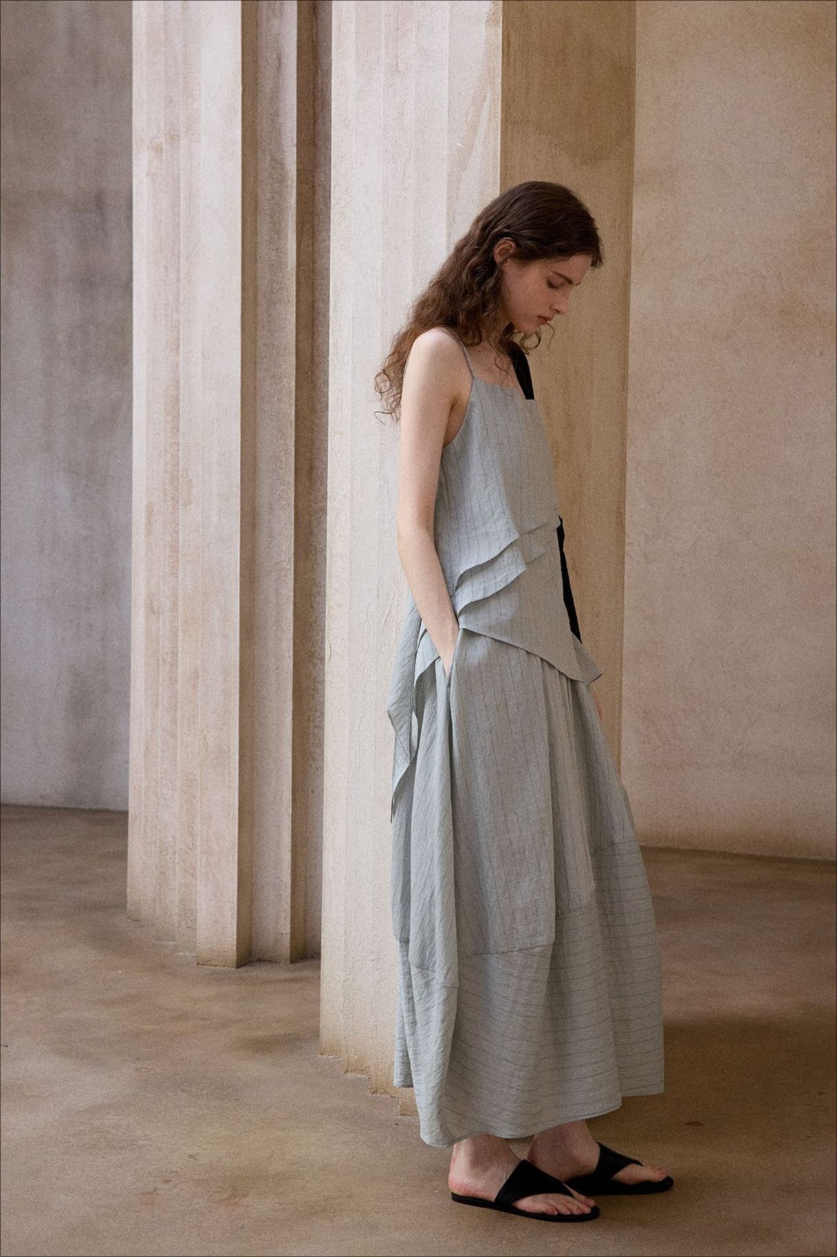 Viscose blend peplum shape lightweight skirt | 3 color