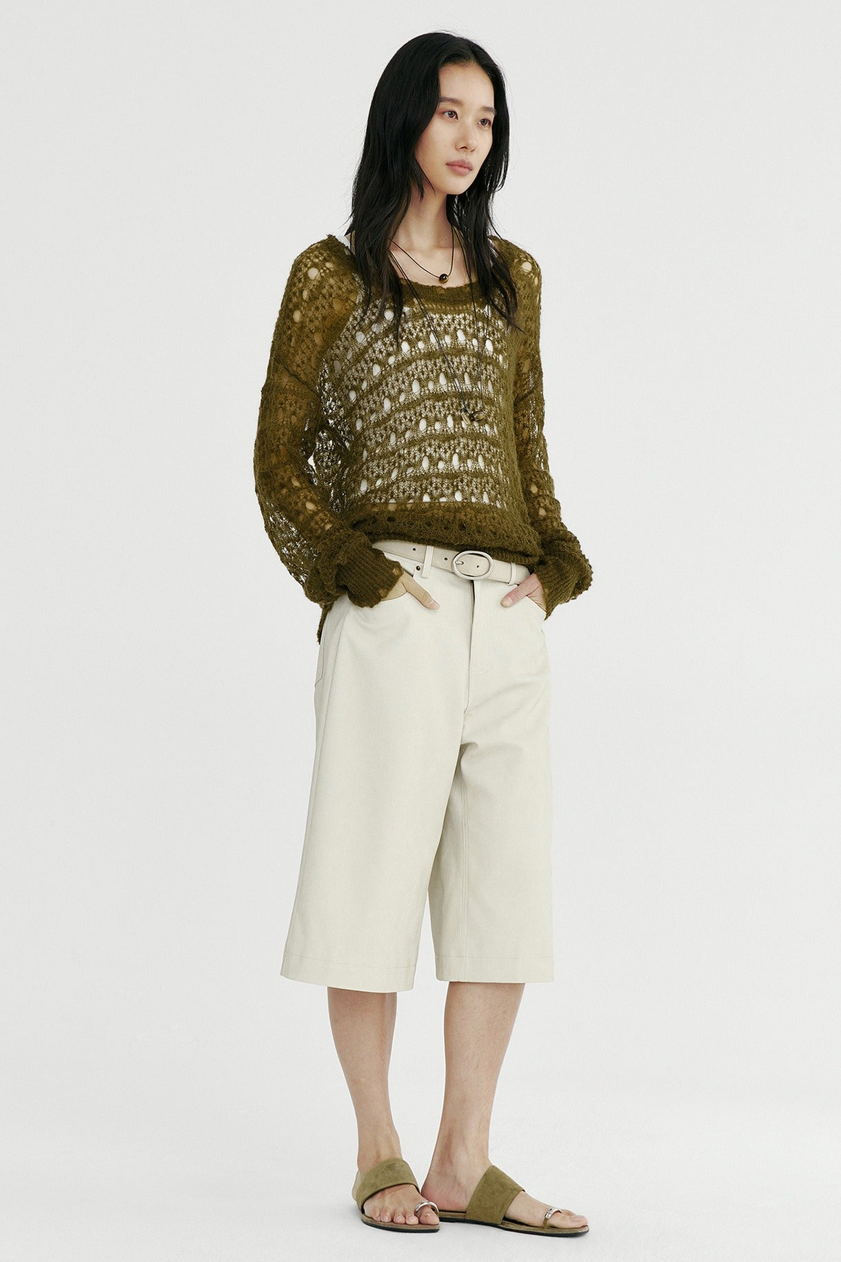 Wool blend airy open-knit hole knitwear | 2 color