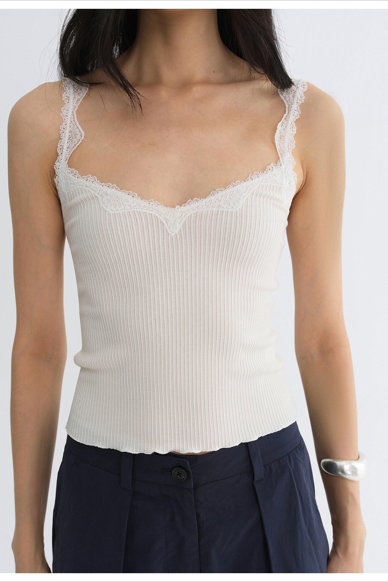 Lace-trim slim camisole | 3 color