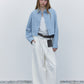 Cotton blend tactile texture cropped shirt | 4 color