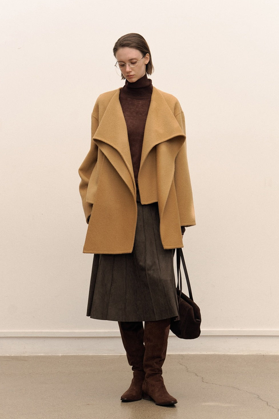 Relaxed wool-blend scarf collar jacket | 3 color