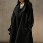 Wool-silk-angora relaxed fit stand collar mid-length coat