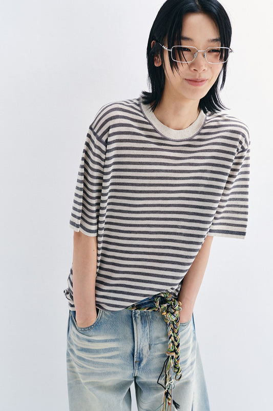 Relaxed-fit striped loose T-shirt | 4 color
