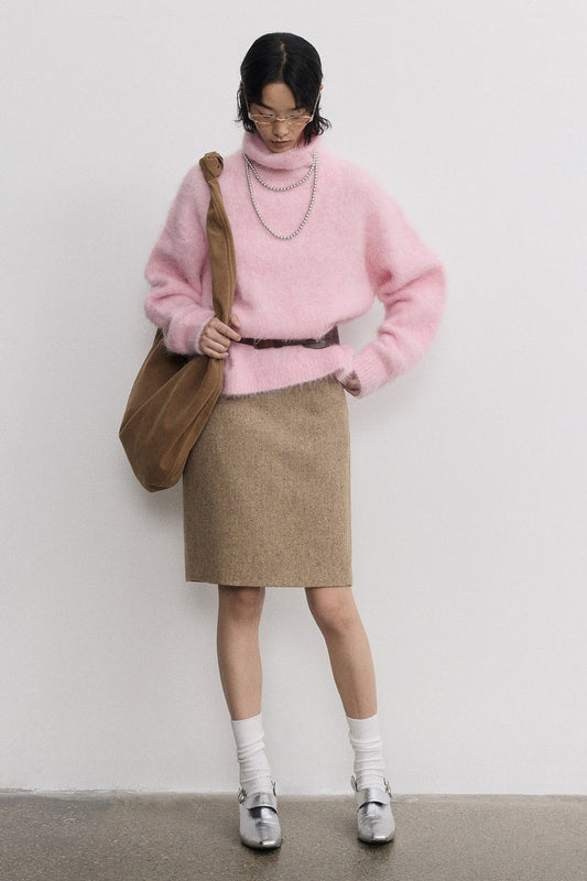 Sheep wool blend retro-inspired corduroy skirt | 2 color