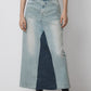 Cotton patchwork contrasting raw edge denim skirt | 2 color