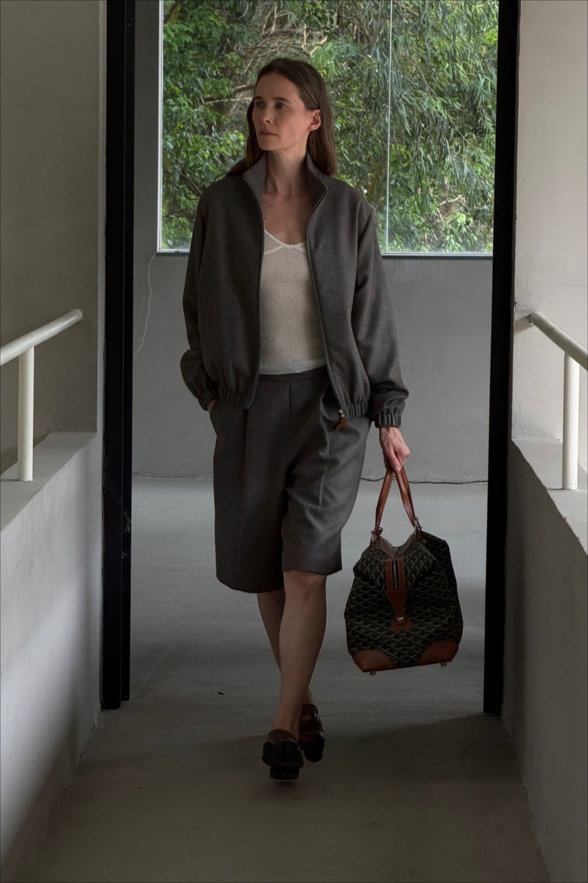 Textured woven wool‑blend culottes