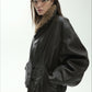 Retro-style fur-trimmed collar PU bomber puffer jacket | 2 color