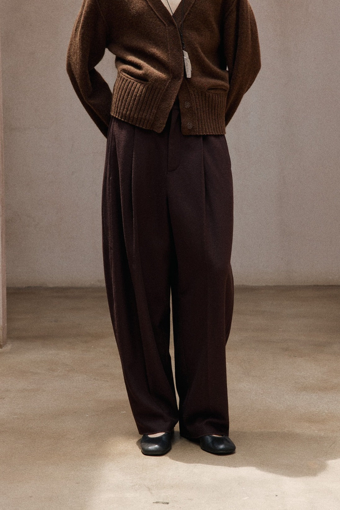 Wool blend wide-leg banana casual pants | 5 color