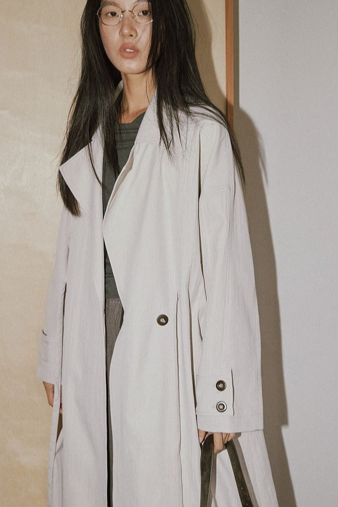 Mid-length waist blet drape trench coat | 3 color
