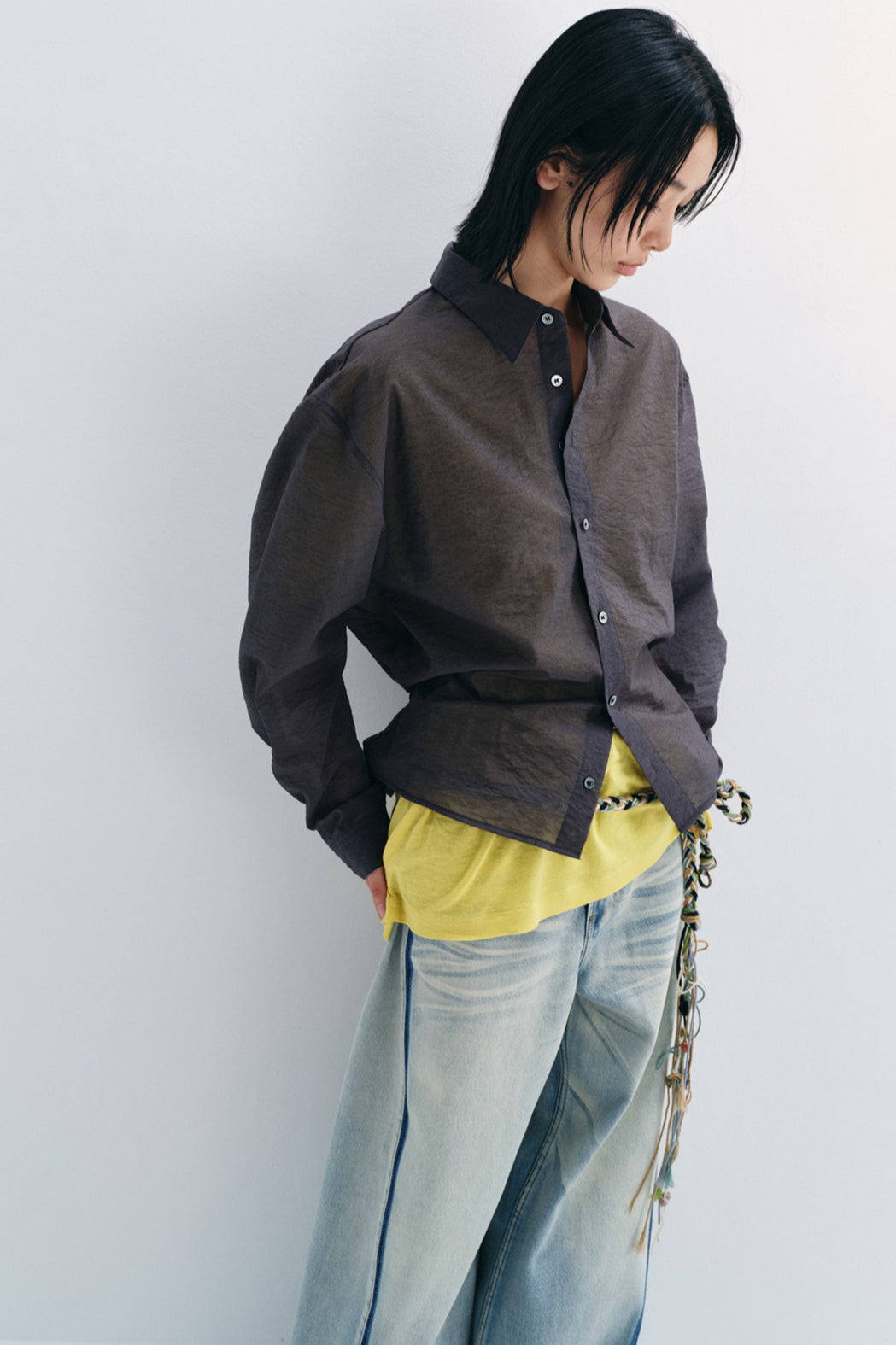 Cotton blend lightweight semi-sheer adjustable shirt | 2 color