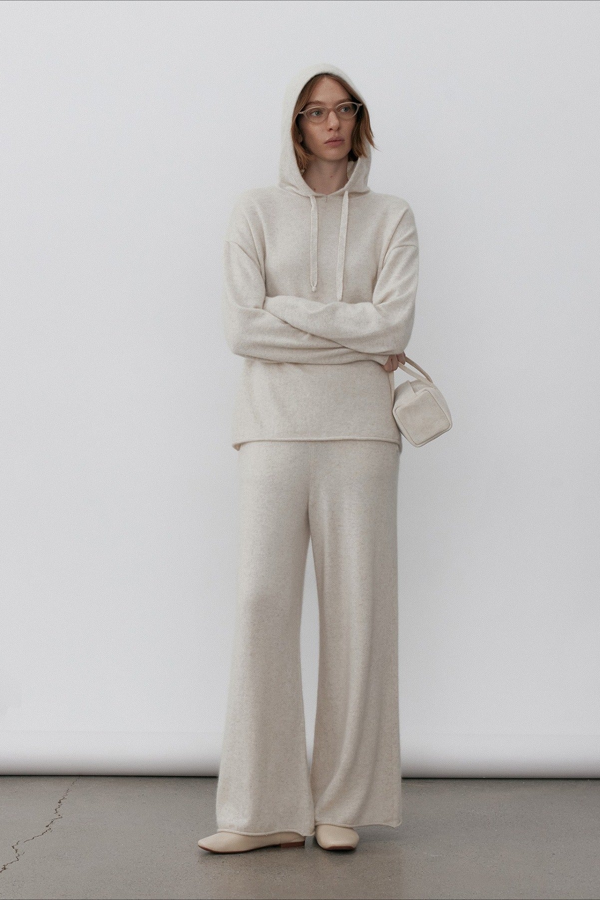 Wool blend straight-leg drape knit pants