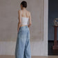 Cotton blend wide-leg  curved shape jeans | 3 color