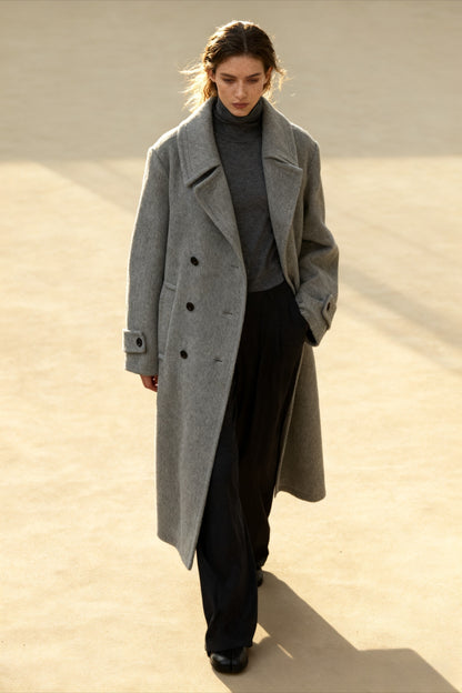 Abrigo de lana 100%, corte holgado, cuello con solapa | 3 colores