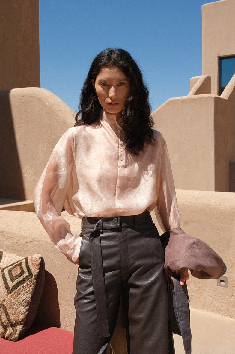 Pearlescent shimmer textured blouse | 3 color