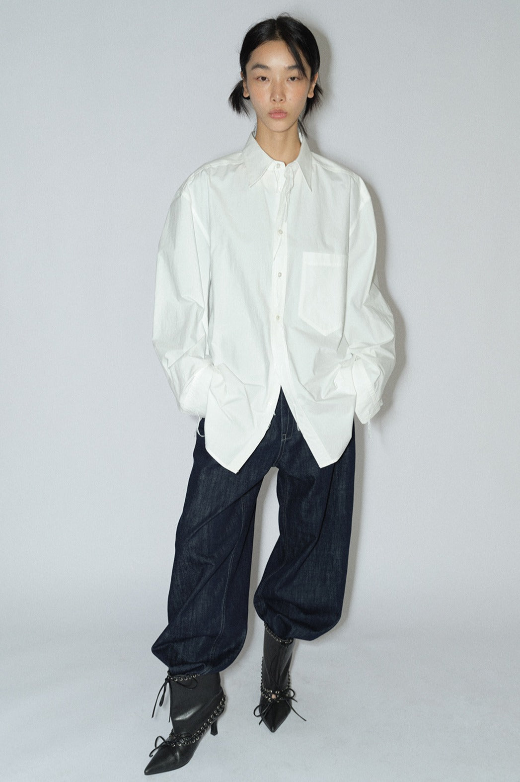 100% cotton oversized minimalist shirt with hanging thread | 4 color