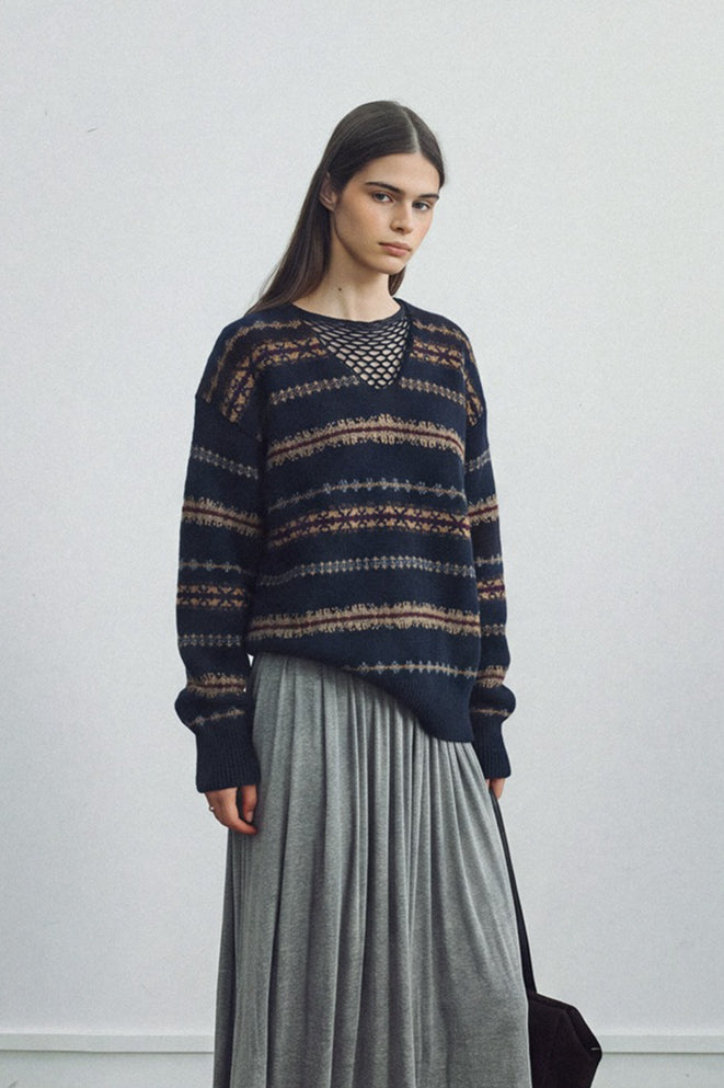 Fair Isle pattern wool sweater | 2 color