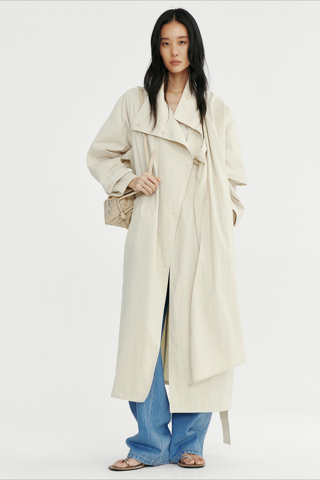 Cotton blend crinkled surface cape trench coat | 2 color