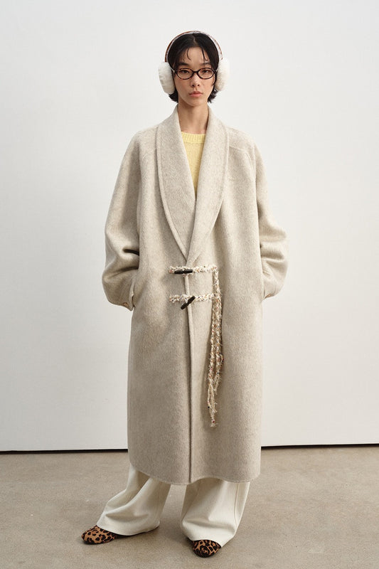 Wool-silk-angora ultra-loose V-neck over coat | 3 color