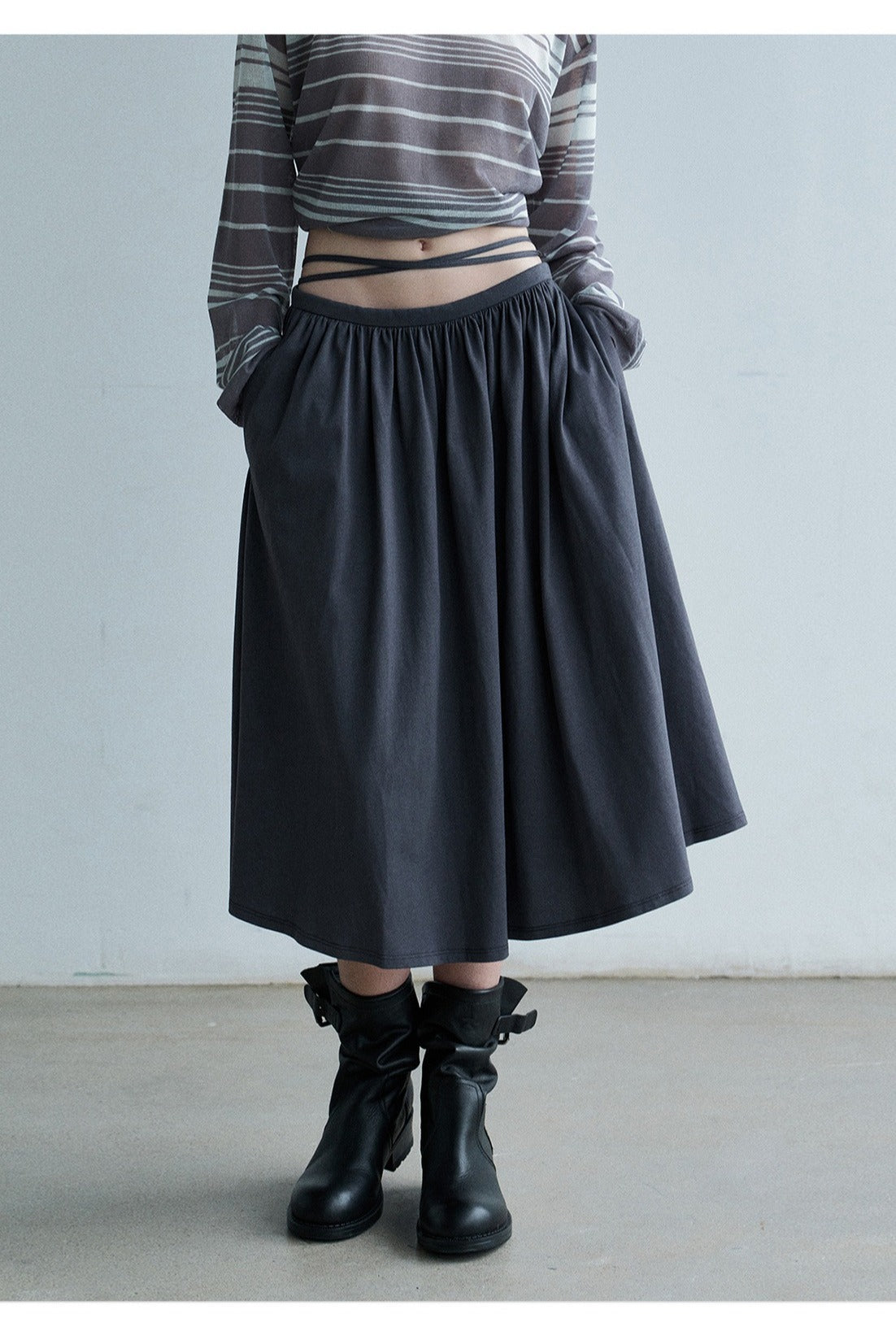 100% cotton A-line knit skirt | 2 color