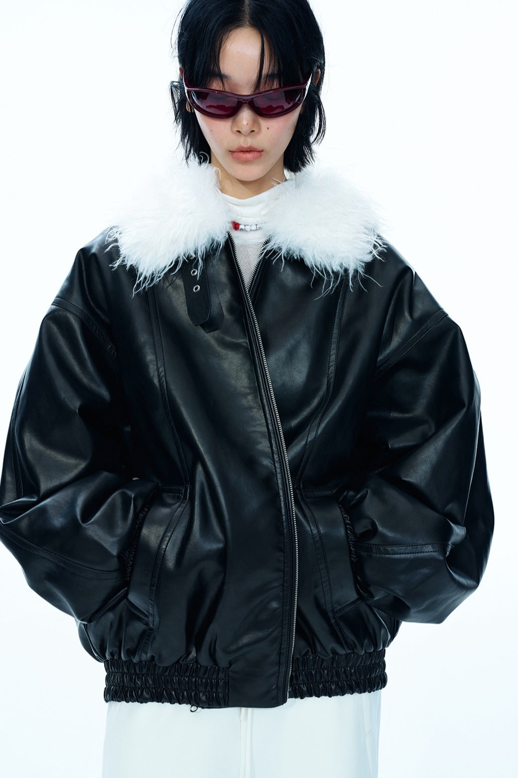 Chaqueta moderna de poliuretano con cuello cómodo y corte holgado | 2 colores